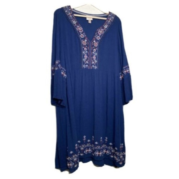 Knox Rose Floral Embroidery Long Sleeve Navy Blue Boho Dress Size XXL - Picture 1 of 11